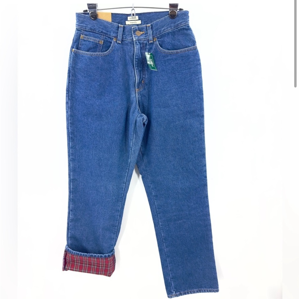 LL Bean Womens Flannel Lined Jeans Size 8 High Rise Straight Leg Red Plaid NEW